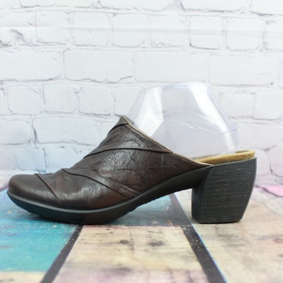Romika Shoes - Romika Brown Pleated Leather Slip On Heel Mules Size 39 US 9